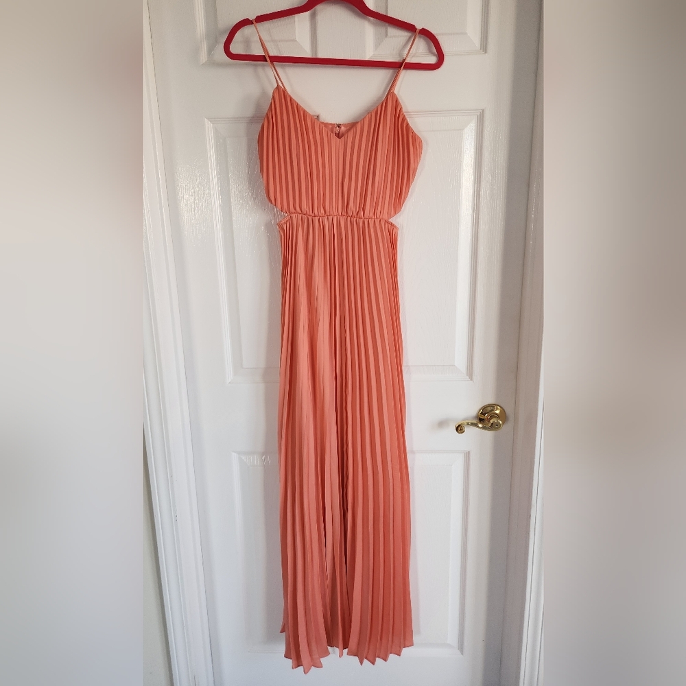 Coral Pleated Spaghetti Strap Maxi Dress